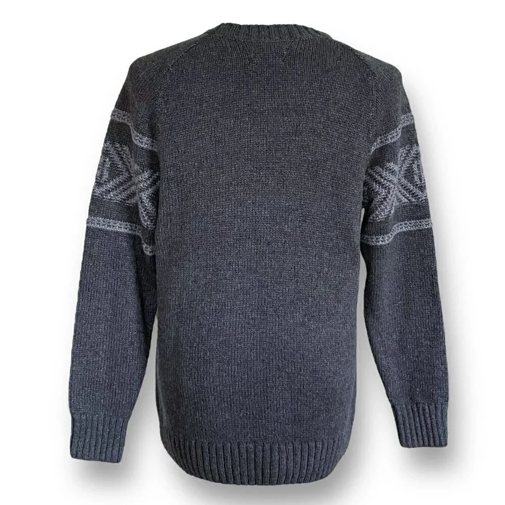 Eddie Bauer Mens Sweater Sz Large Gray Cotton Wool Ski Nordic Knit Pullover - Picture 6 of 7